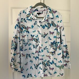 Talbots Cotton Butterfly Print Button Down